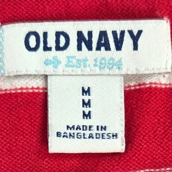 Old Navy Red White Stripes 3/4 Sleeve Crewneck French Parisian Sweater Size M - Picture 5 of 7